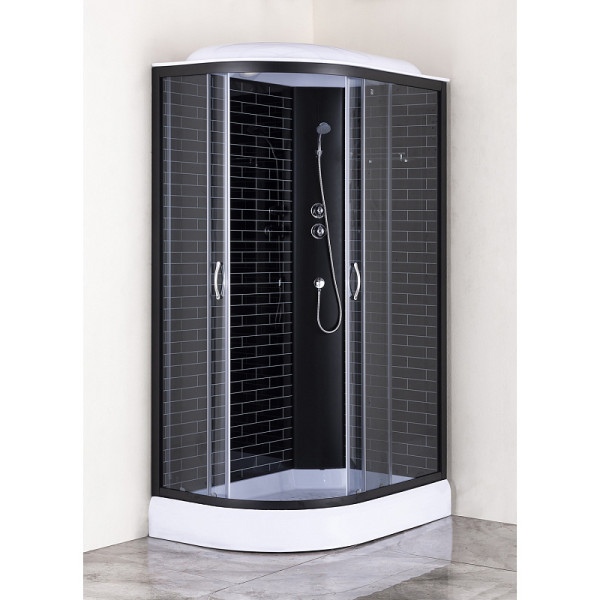 Душевая кабина Loranto 120x80x215 стекло прозрачное, профиль черный, черный кирпичный узор (CS-66120-13R GB 120)