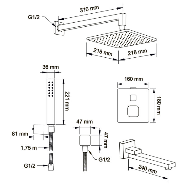 Смеситель для ванны и душа Swedbe Platta встраиваемый термостат с верхним душем и повортн.изливом хром (5563) Смеситель для ванны и душа Swedbe Platta встраиваемый термостат с верхним душем и повортн.изливом хром (5563)