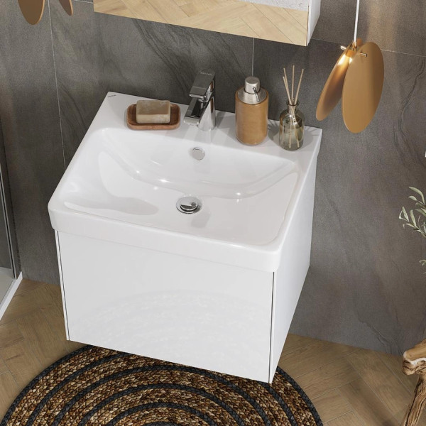 Тумба-умывальник Aquaton Асти 55 Белый матовый/Белый глянец/1WH501620 Умывальник Адриана 55 (1A2631K0AX2B0)