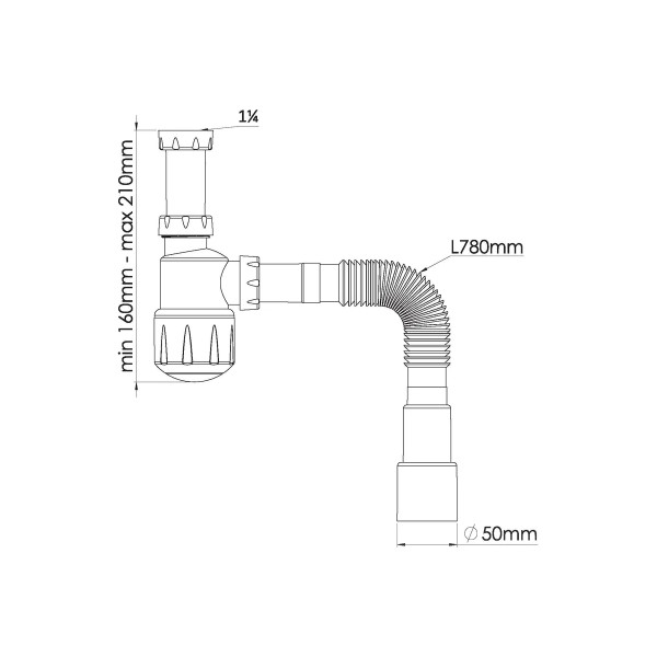 Сифон 32 мм бутылочный Nova для донного клапана (без выпуска) с гибкой трубой 1 1/4"х40/50) (1011) Сифон 32 мм бутылочный Nova для донного клапана (без выпуска) с гибкой трубой 1 1/4"х40/50) (1011)
