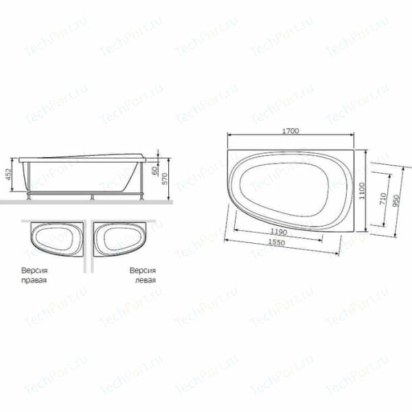 Ванна акриловая AM.PM Like 170х110 R (W80A-170R110W-A)