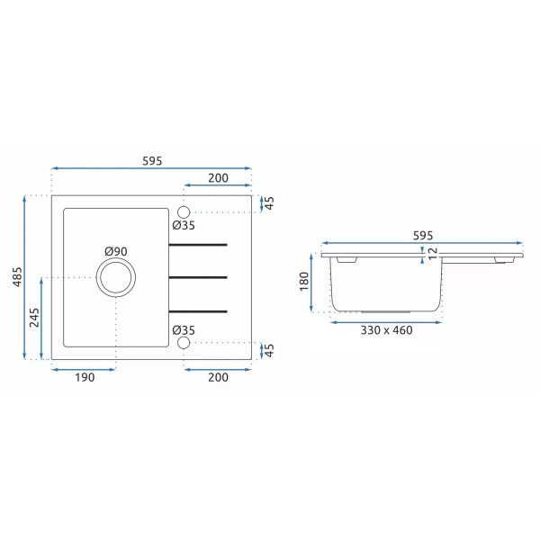 Мойка для кухни Rea north black гранит 59,5x48,5x18 черная (ZLE-00124)