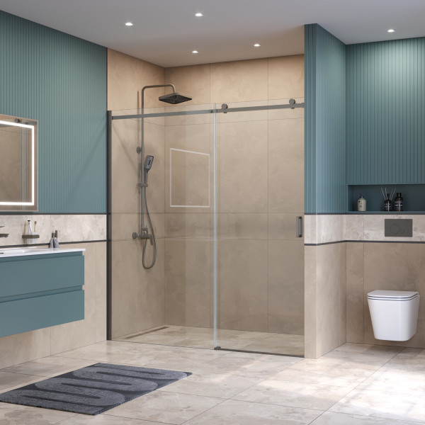 Душевая дверь BelBagno Soft Close-2 180x200 стекло прозрачное, профиль оружейная сталь матовая (SOFT_CLOSE-2-BF-1-180-C-GM)