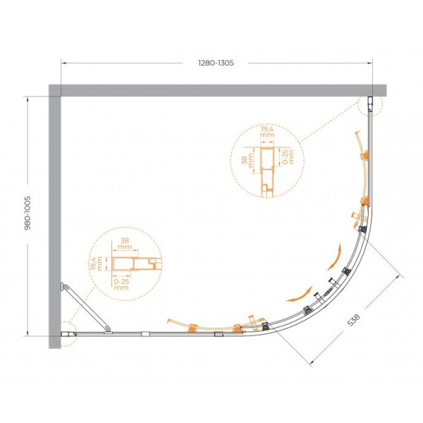 Душевой уголок Cezares Molveno 130x100x195 стекло прозрачное, профиль брашированное золото (MOLVENO-RH-2-130/100-C-BORO-IV)