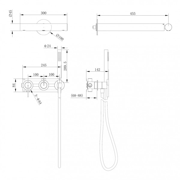 Душевая система Abber Perfekte 316 скрытого монтажа без излива, оружейная сталь брашированная (AF8A18BGG)