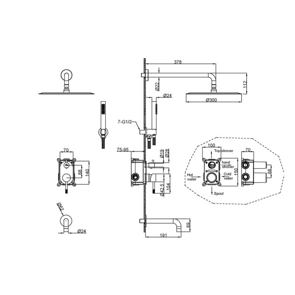 Душевая система Boheme Uno G (золото) (464-2-BG)
