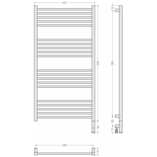 Полотенцесушитель электрический Сунержа Богема 3.1 прямая 1200x600 провод справа матовый чёрный (31-6005-1260)
