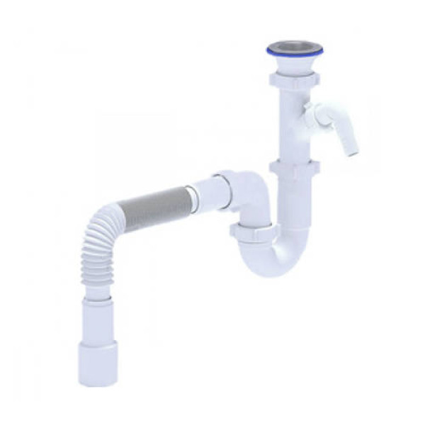 Сифон 40 мм. трубный АНИ с выпуском 1 1/2"*70 мм., с отводом для стир.машины, с гибкой трубой 40*40/50 АНИ пласт (D1015)
