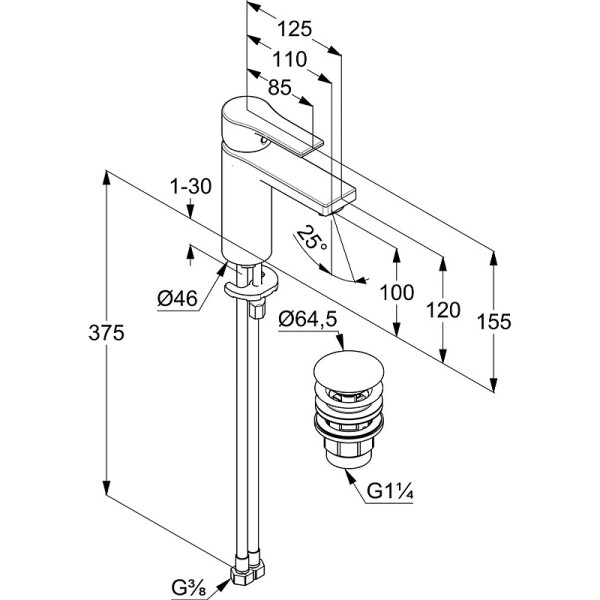 Смеситель для раковины Kudi Zenta SL с донным клапаном черный матовый (482983965)