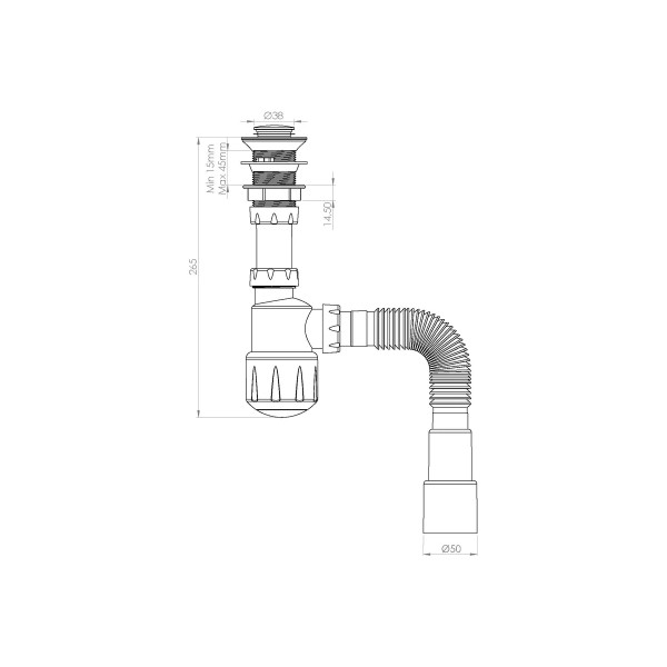 Сифон 32 мм бутылочный Nova с выпуском 1 1/4"х64 мм клик-клак (с гибкой трубой 1 1/4"х40/50) (1010)