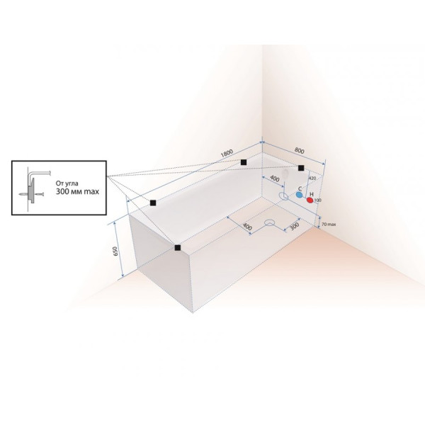 Ванна акриловая 1ACReal Palermo 180х80 белая (BBA-PM188X0-00U)
