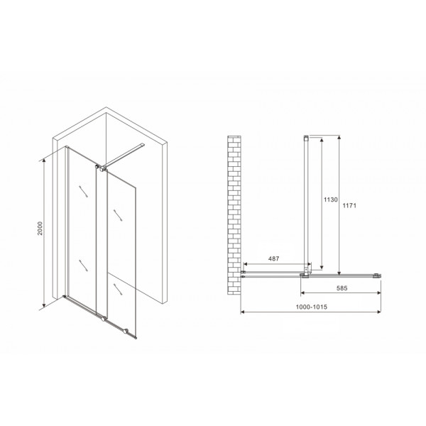 Душевая стенка Abber Komfort 100x200 стекло прозрачное, профиль черный (AG09100B)