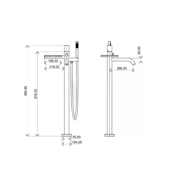 Смеситель напольный Boheme Stick золотой с душевым комплектом (129-GG.2)