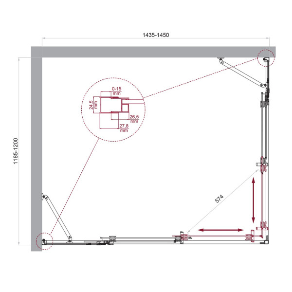 Душевой уголок BelBagno Luce 145x120x195 стекло прозрачное, профиль хром (LUCE-AH-22-145/120-C-Cr)