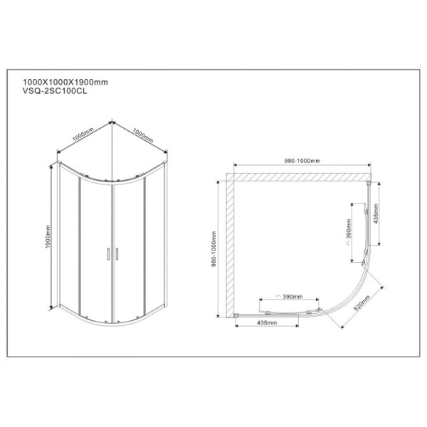 Душевой уголок Vincea Scala 1000х1000x1900 стекло прозрачное, профиль хром (VSQ-2SC100CL)