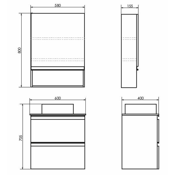 Тумба подвесная с раковиной Comforty Эдинбург 600x400x75 дуб светлый/черный (00-00005700)