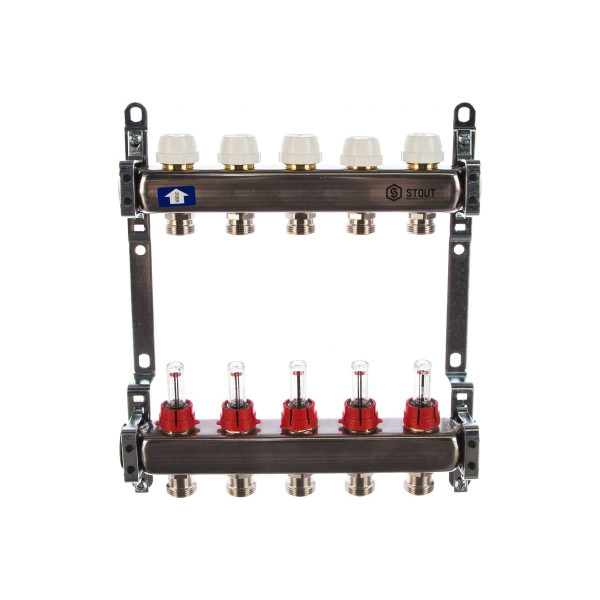 Коллекторная группа 5 отводов 1"x3/4"(18)EK с расходомерами Stout (нерж.сталь) (SMS-0917-000005)