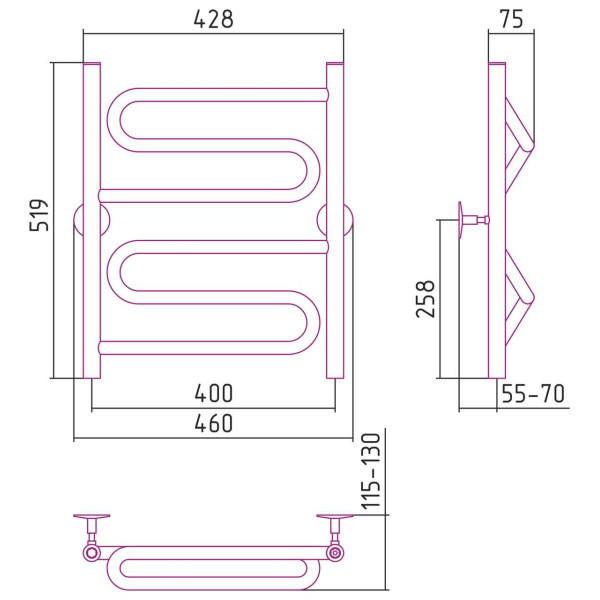Полотенцесушитель водяной Стилье Универсал-51 600х400 (2) Z 21 хром (00651-6040) Полотенцесушитель водяной Стилье Универсал-51 600х400 (2) Z 21 хром (00651-6040)