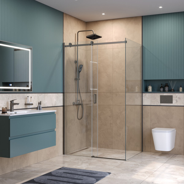 Душевой уголок BelBagno Soft Close-2 130x80x200 стекло прозрачное, профиль оружейная сталь матовая (SOFT_CLOSE-2-AH-1-130/80-C-GM)