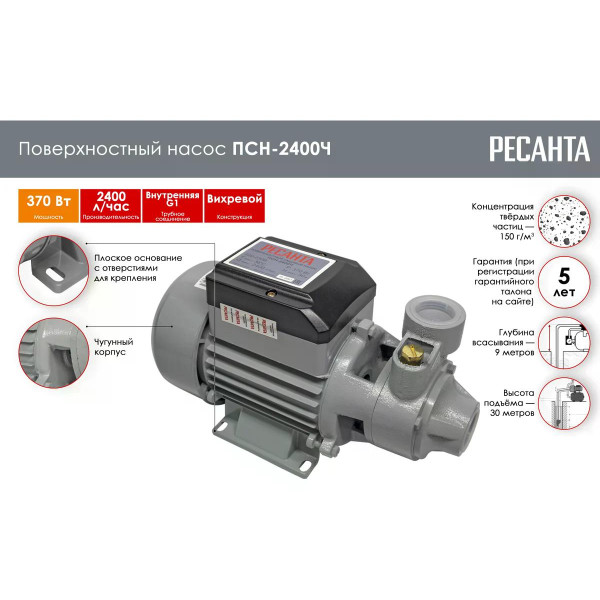 Насос поверхностный Ресанта ПСН-2400Ч (77/4/2) Насос поверхностный Ресанта ПСН-2400Ч (77/4/2)