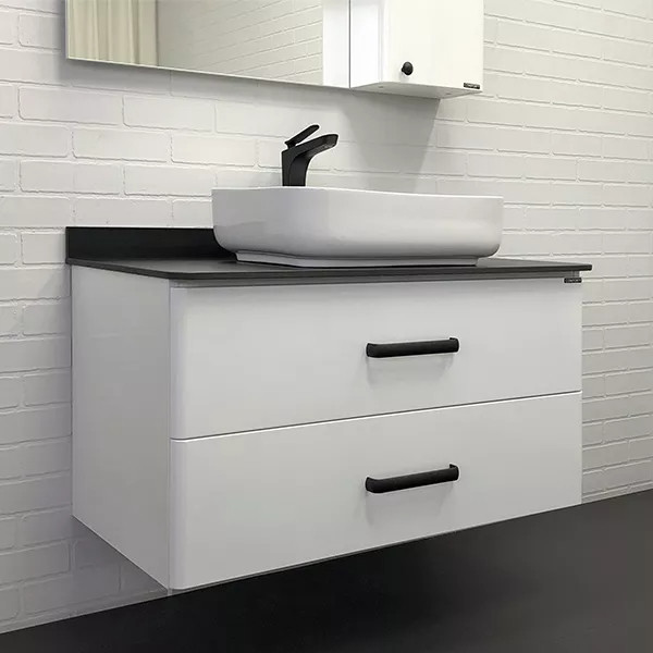 Тумба подвесная с раковиной Comforty Амстердам 950x500x645 белый глянцевый/черный матовый (00-00005494)