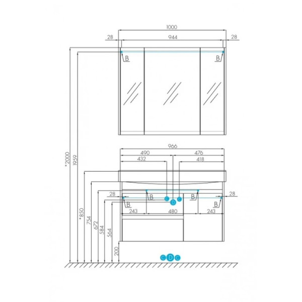 Тумба-умывальник Aquaton Нортон 100/1WH302502 раковина Беверли 100 (1A2490K0NT010)