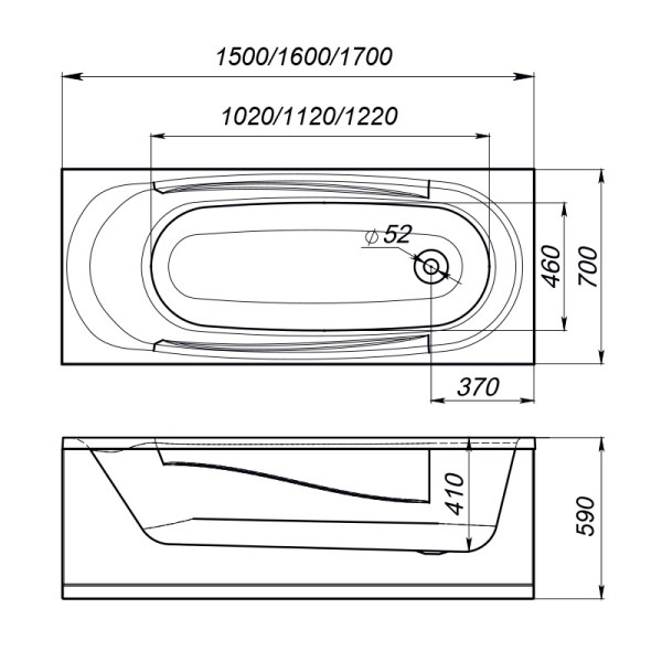 Ванна акриловая Melodia Standard 170х70 MBHR00817070)