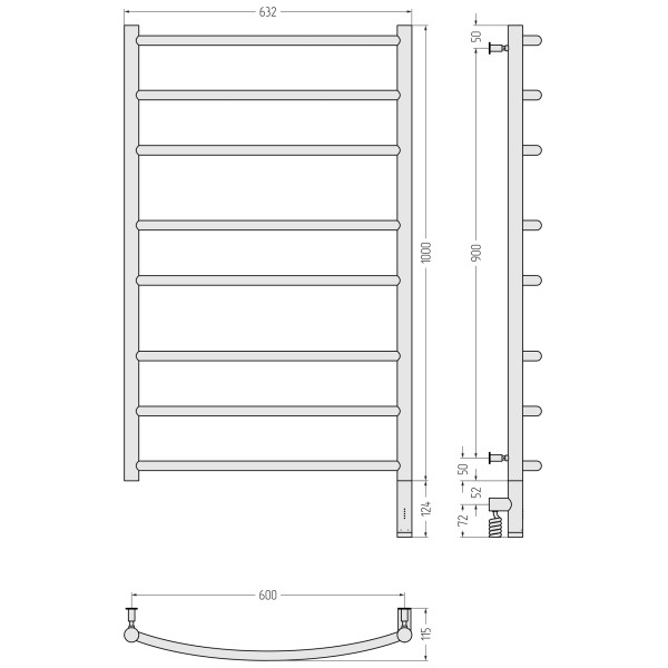 Полотенцесушитель электрический Сунержа Галант 3.0 1000x600 провод справа матовый чёрный (31-5801-1060)