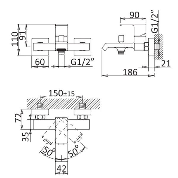 Смеситель для ванны и душа Cezares Porta с ручным душем, шлангом и держателем, sunset (PORTA-VM-SS)