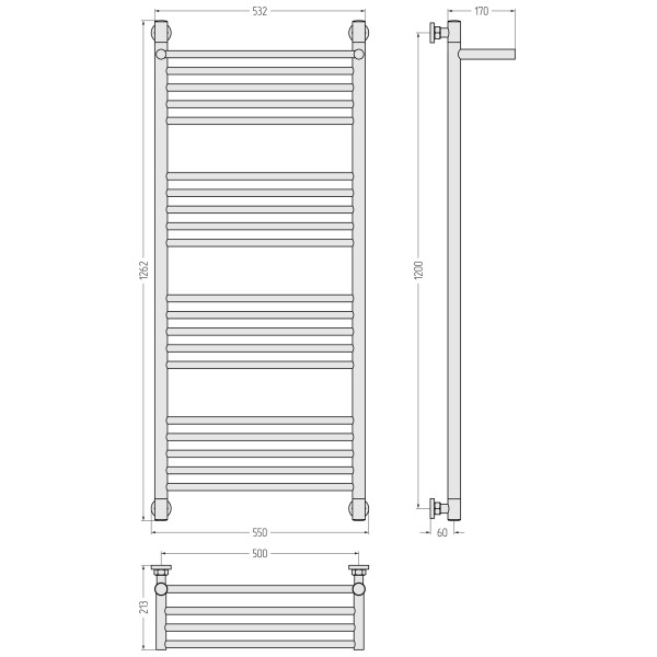 Полотенцесушитель водяной Сунержа Богема 1 П + Да 1200x500 матовый черный (31-0223-1250)