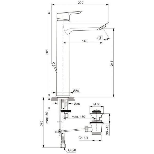 Смеситель для раковины Ideal Standard Tesi с удлиненным корпусом (A6573AA)