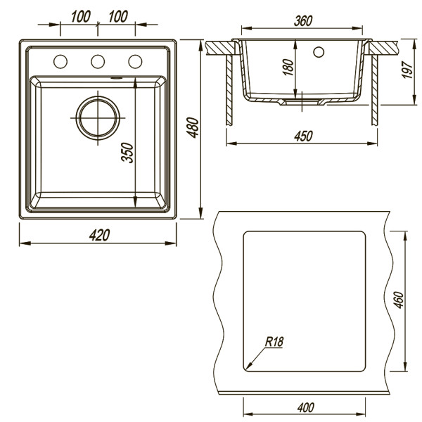 Мойка для кухни Azario Milas 48х42х19,7 сифон в комплекте серый (CS00097667)