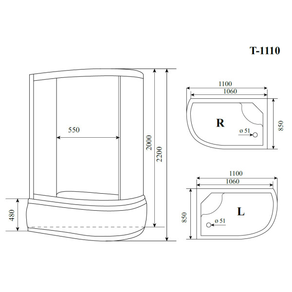 Душевая кабина Timo T-1110P L 110x85x220 стекло тонированное, профиль хром (T-1110P L)