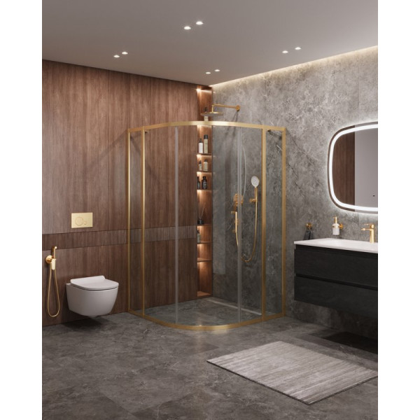 Душевой уголок Cezares Molveno 120x120x195 стекло прозрачное, профиль брашированное золото (MOLVENO-R-11-90+30-C-BORO-IV)