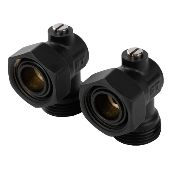 Комплект угловых фитингов со встроенным шаровым краном Royal Thermo 3/4"х3/4"EK (черный) (RANPU13434BL)