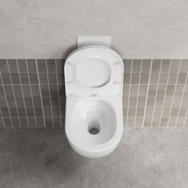 Унитаз подвесной Abber Bequem безободковый, смыв торнадо, с закрытым дном белый (AC1131TC)