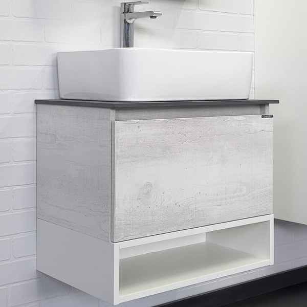 Тумба подвесная с раковиной Comforty Прага 600x400x600 дуб белый/графит (00-00014536)