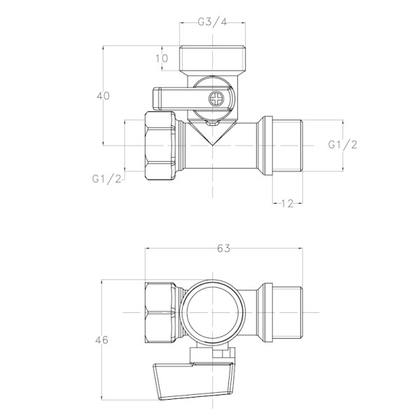 Кран шаровый Fashun трёхпроход. для подключ. гидротехнич. бытовых приборов в т.ч. стир. машин (A232)