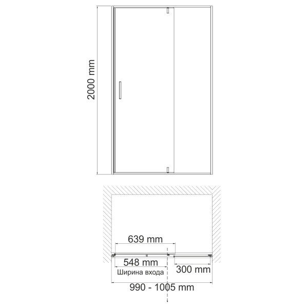 Душевая дверь WasserKRAFT Spree 100x200 стекло прозрачное текстурное, профиль никель (14P12)