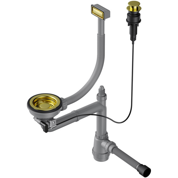 Сифон для мойки Omoikiri с прямоугольным переливом, декоративной решеткой и клапаном-автомат WK-1-LG-A светлое золото (4956469)