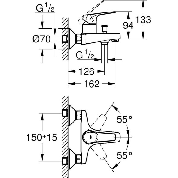 Смеситель для ванны и душа Grohe BauFlow (23601000)