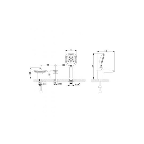 Смеситель для ванны и душа Lemark Status встраиваемый на 3 отверстия (LM4445C)