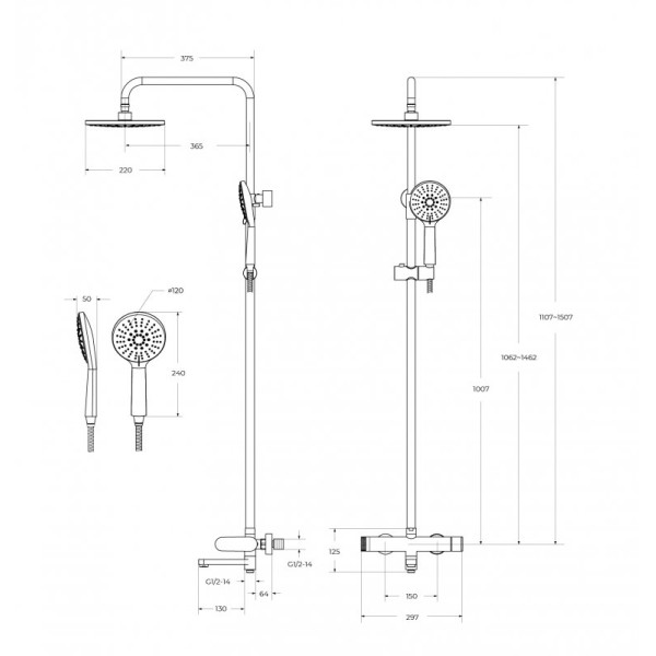 Система душевая Cezares Stylus брашированное золото матовый (STYLUS-CVD-BORO)
