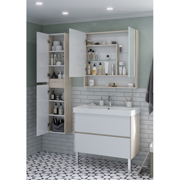 Шкаф зеркальный Aquaton Сканди 90 Белый/Дуб Верона (1A252302SDB20)