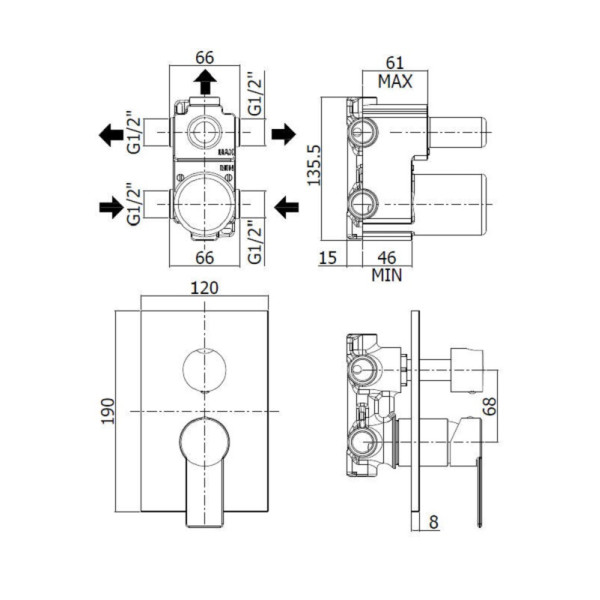 Смеситель для ванны и душа Paffoni Tango с внутренней частью, хром (TA019CR/M)