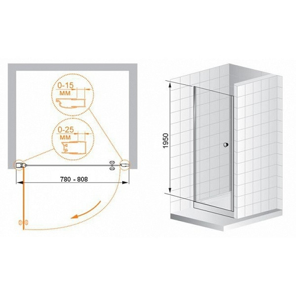 Душевая дверь Cezares Elena 80x195 стекло текстурное Punto (ELENA-B-1-80-P-Cr-R)