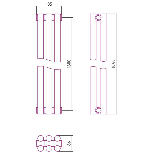 Дизайн-радиатор Сунержа Эстет-11 1800*135 3 секции золотой (03-0302-1803)
