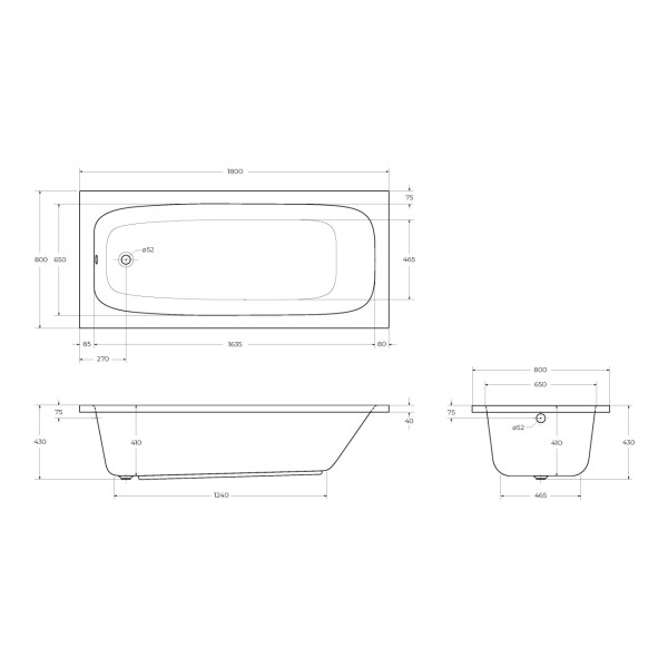 Ванна акриловая Cezares Eco 180x80x60 белый (ECO-180-80-41-W37)