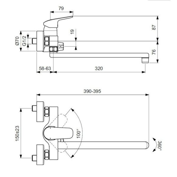 Смеситель для ванны и душа Ideal Standard Ceraflex хром (B1741AA)