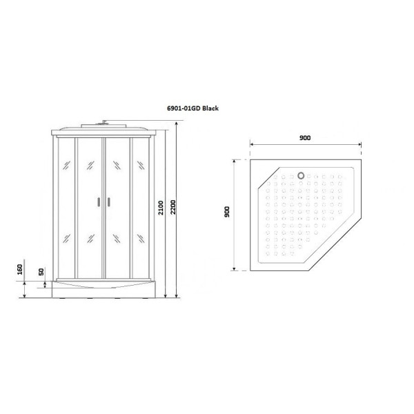 Душевая кабина Niagara с гидромассажем Premium 900*900*2200 стекло прозрачное, профиль черный (NG-6901-01GD BLACK)